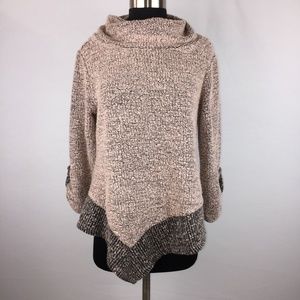 SJS S Cowl Neck Nubby Knit Asymmetric Hem Sweater